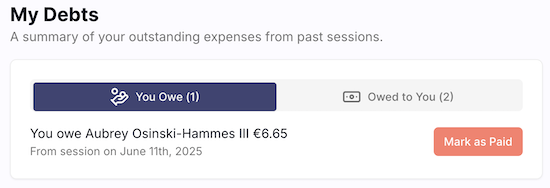 The session details modal showing comments.
